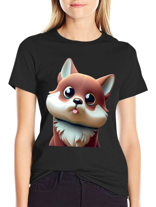 Cute Cartoon Fox Black T-Shirt