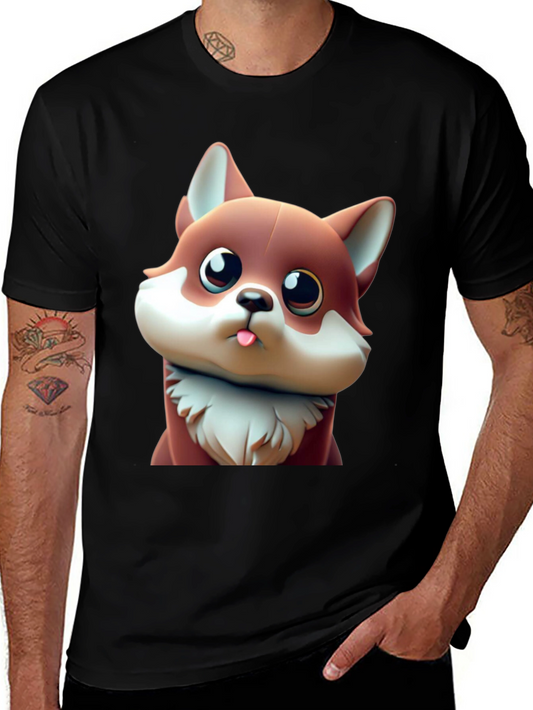 Cute Cartoon Fox Black T-Shirt