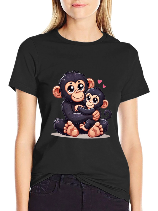 Cute Monkey Mom & Baby Black T-Shirt