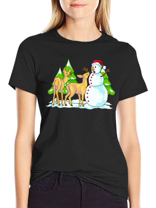 Funny Deer & Snowman Graphic Tee