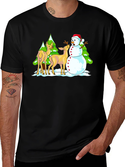 Funny Deer & Snowman Graphic Tee