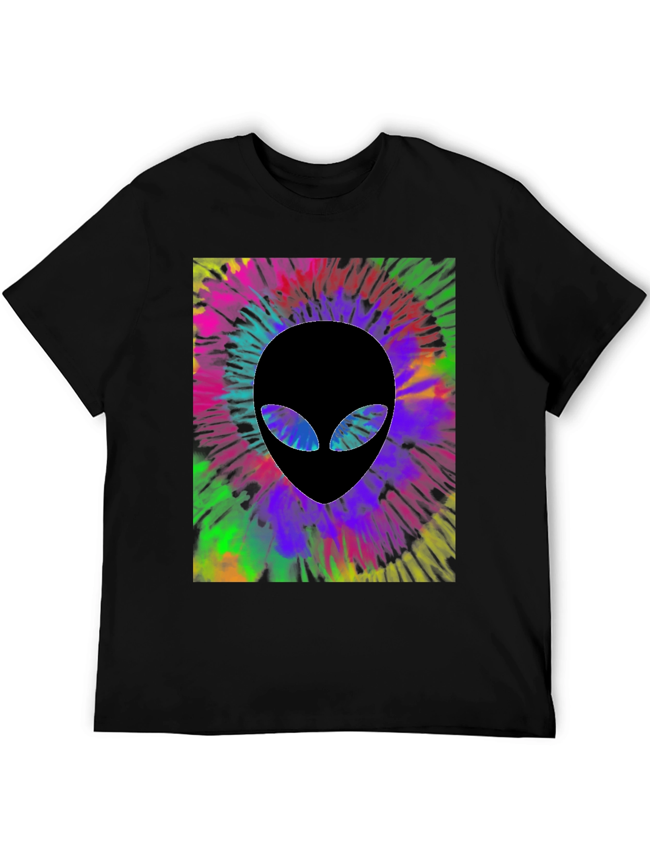 Tie Dye Alien Head Graphic Black T-Shirt