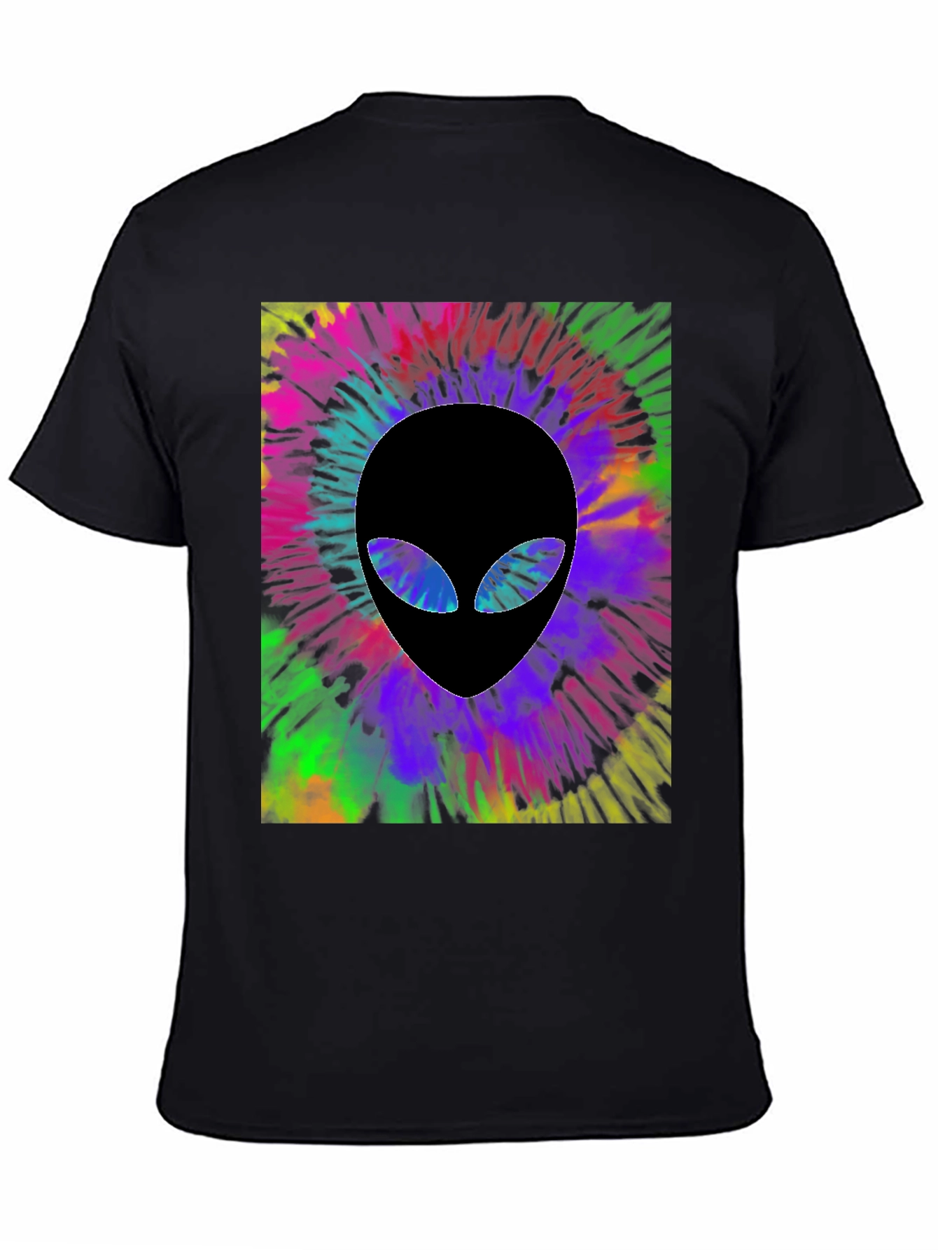 Tie Dye Alien Head Graphic Black T-Shirt