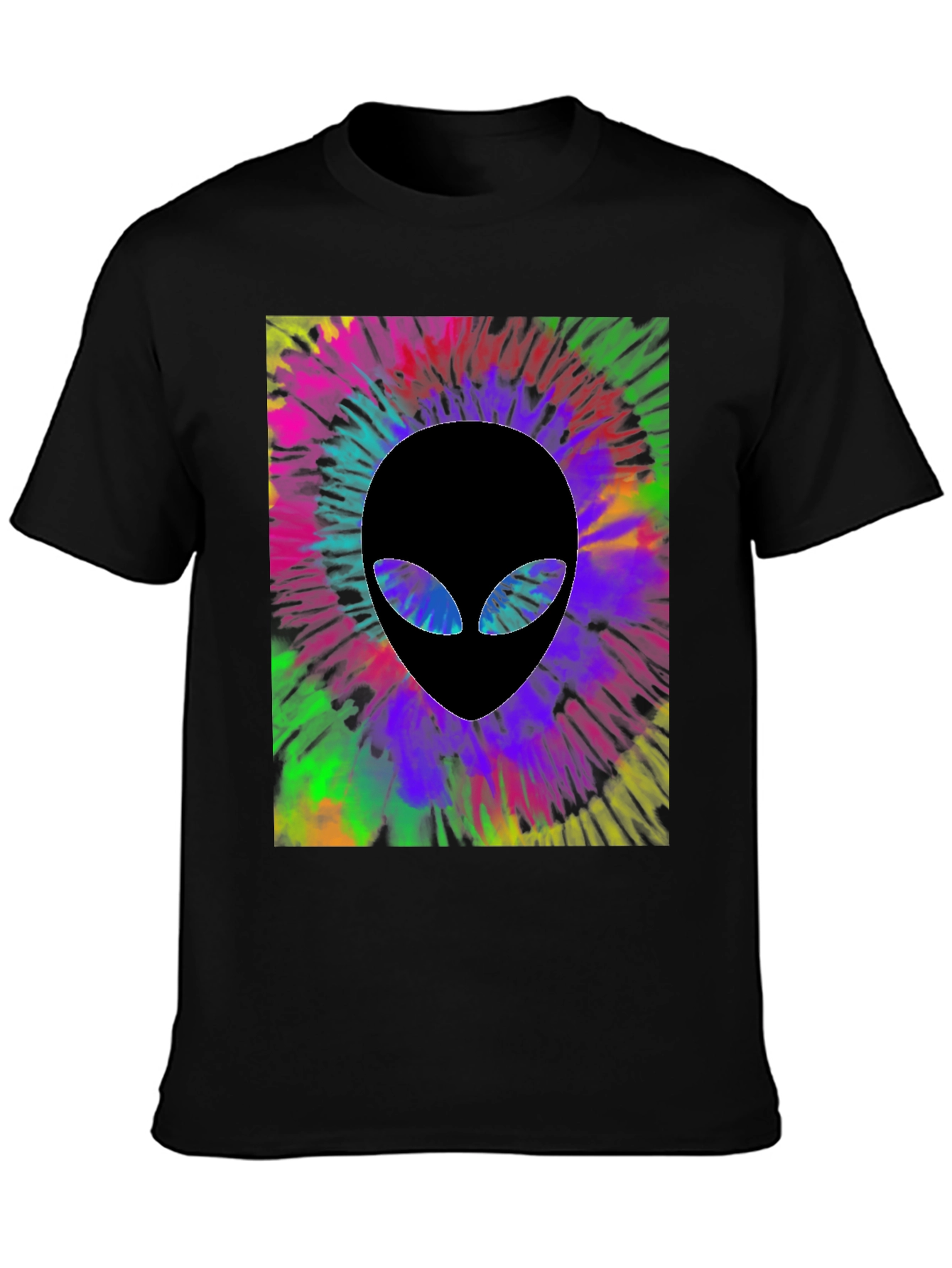 Tie Dye Alien Head Graphic Black T-Shirt
