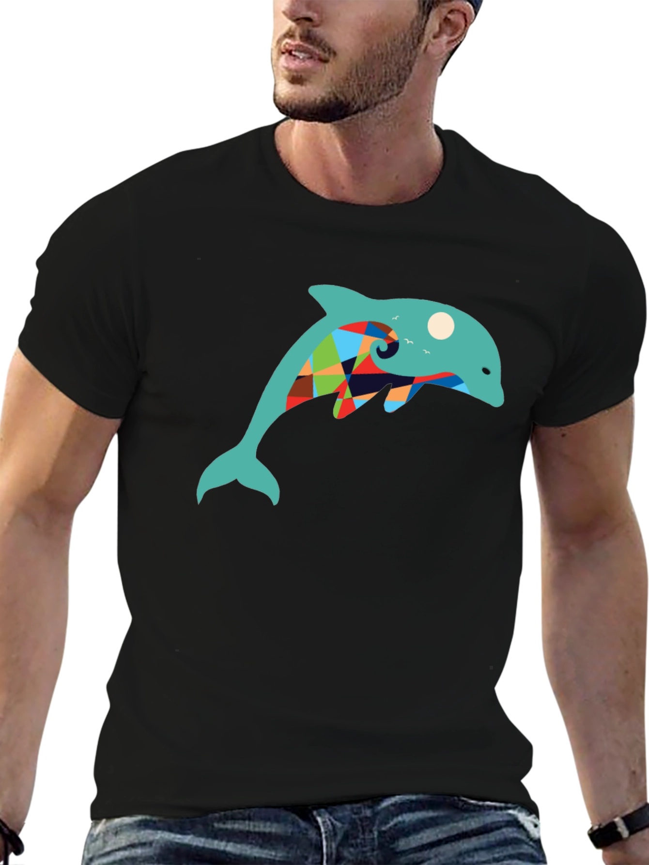 Dolphin Graphic Print Tee - Stylish Black T-Shirt