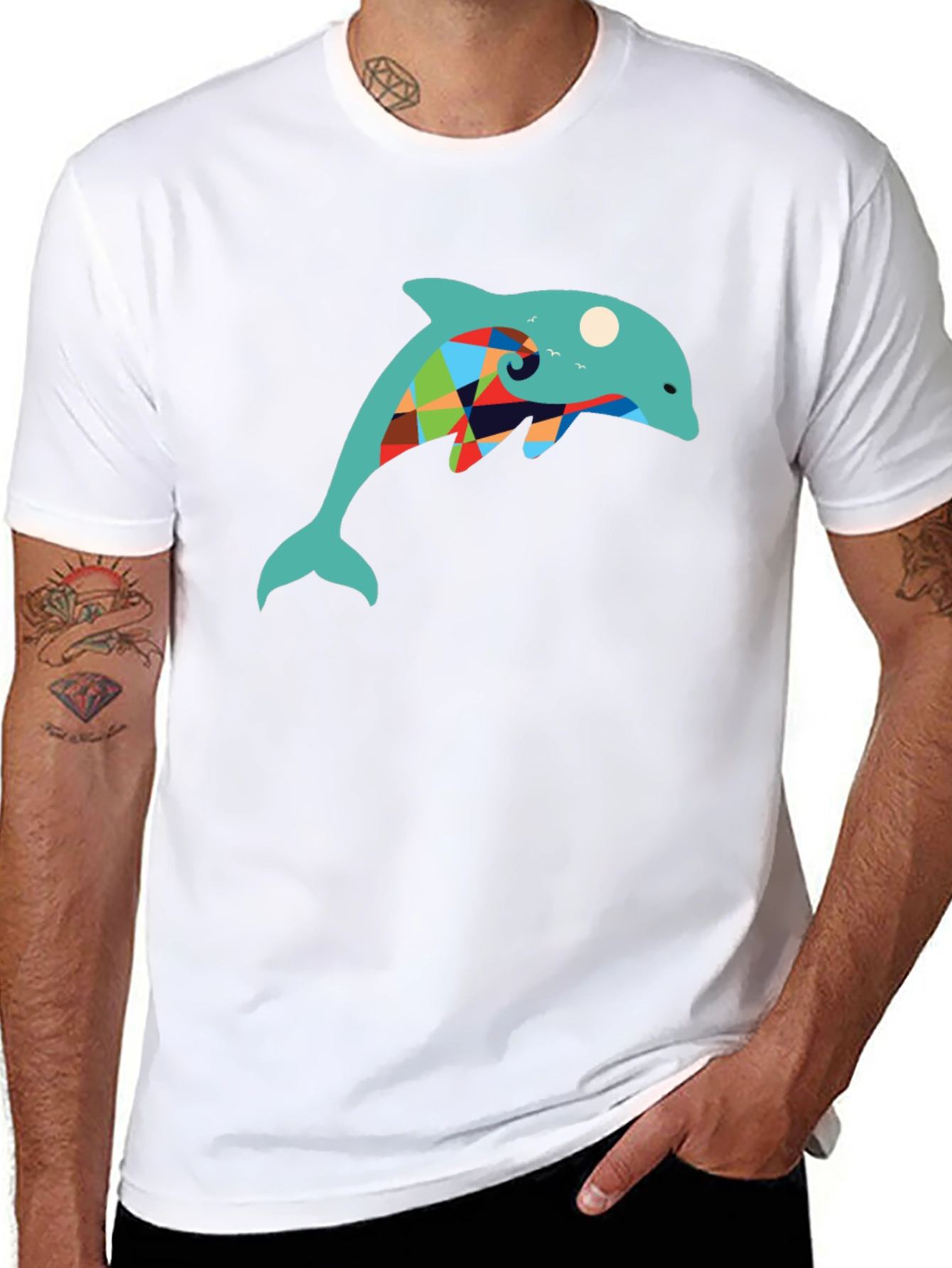 Dolphin Graphic Print Tee - Stylish Black T-Shirt