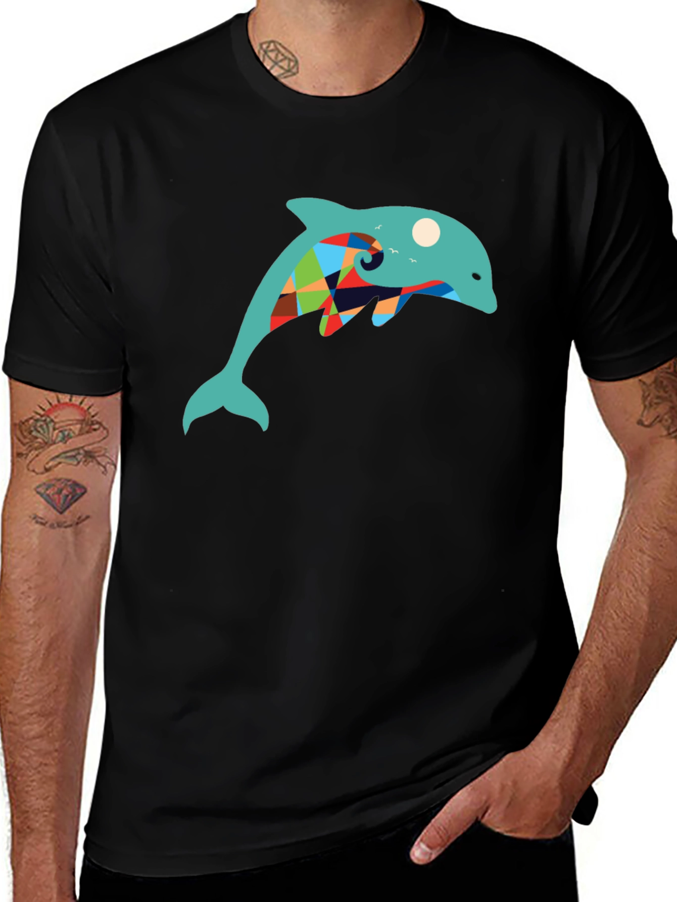 Dolphin Graphic Print Tee - Stylish Black T-Shirt
