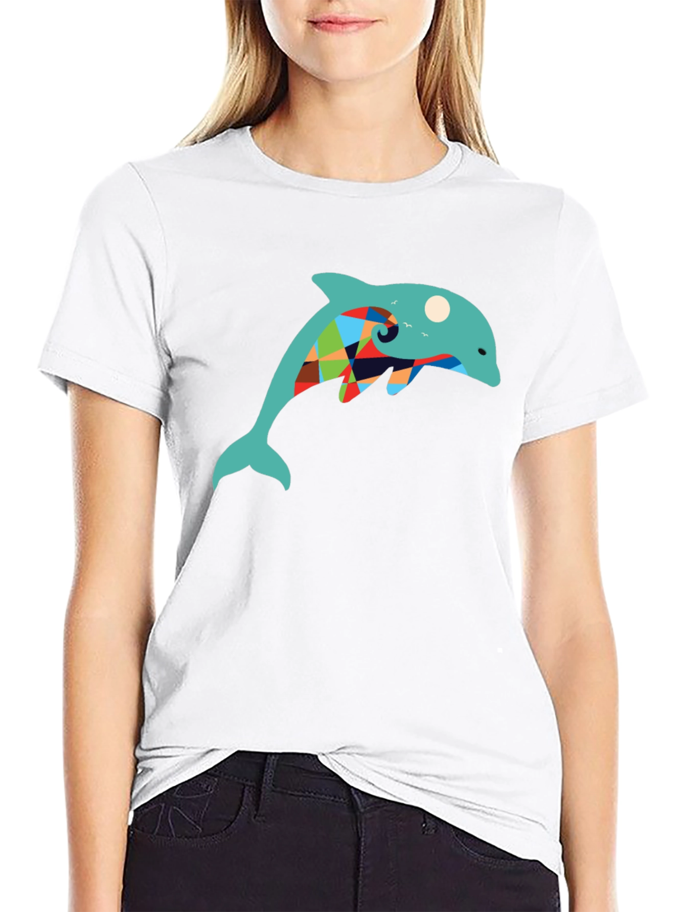 Dolphin Graphic Print Tee - Stylish Black T-Shirt