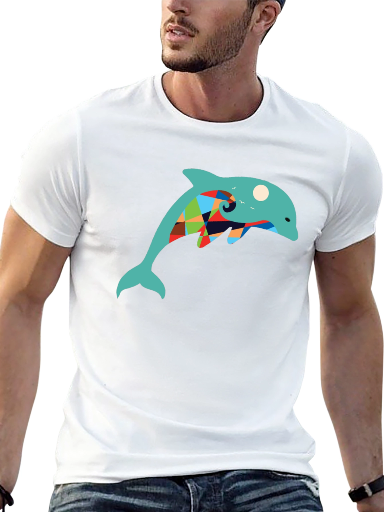 Dolphin Graphic Print Tee - Stylish Black T-Shirt