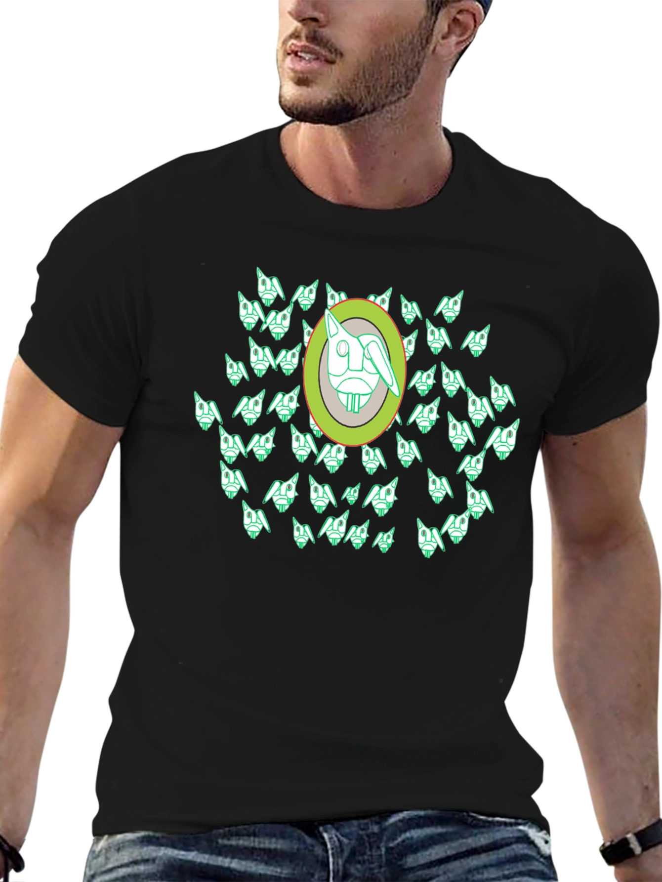Abstract Geometric Rabbit Graphic Tee - Black
