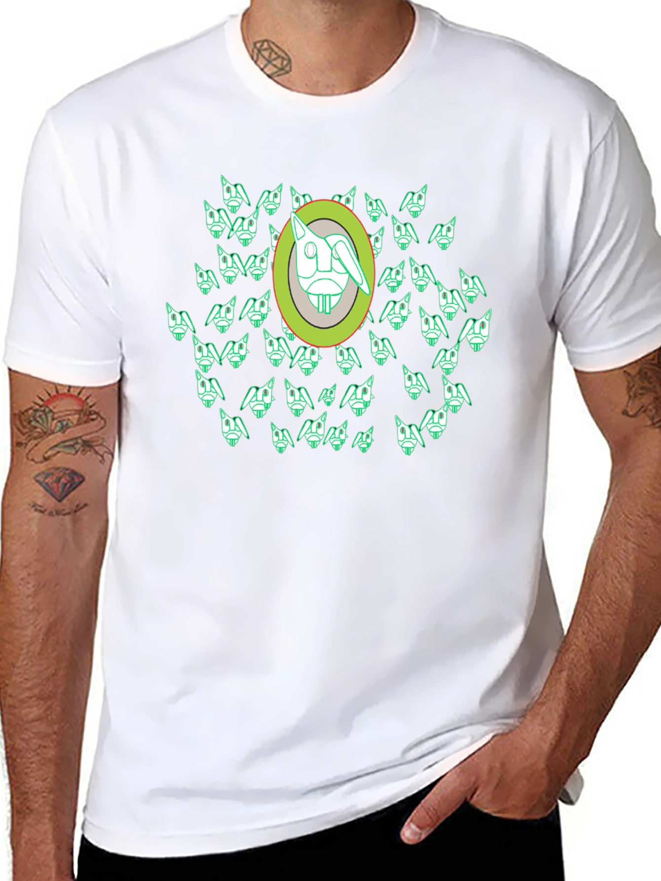 Abstract Geometric Rabbit Graphic Tee - Black