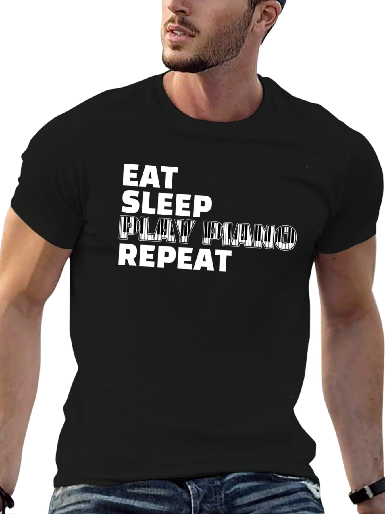 Eat Sleep Play Piano Repeat Black T-Shirt