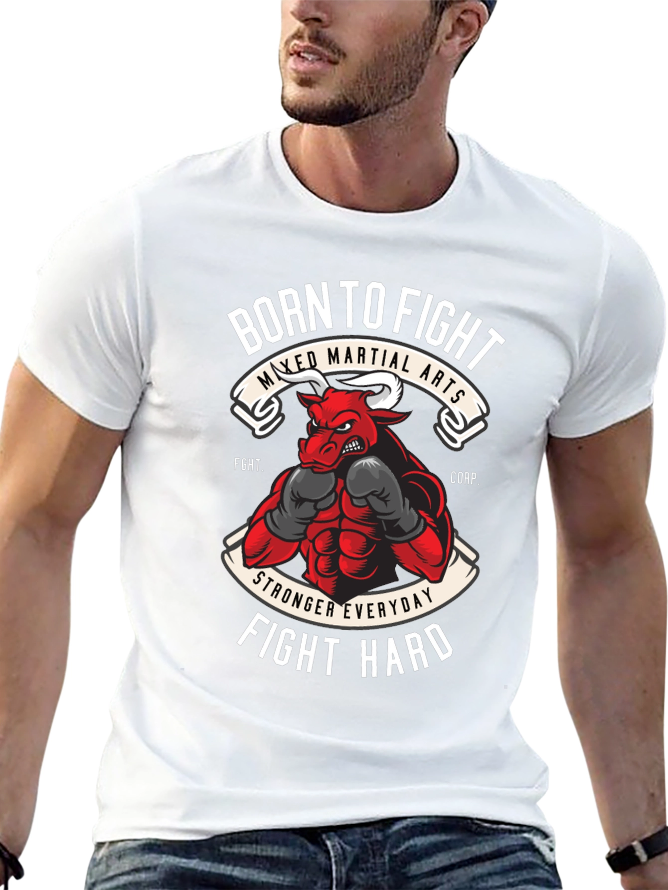 Born to Fight MMA T-Shirt Bull Boxing Tee