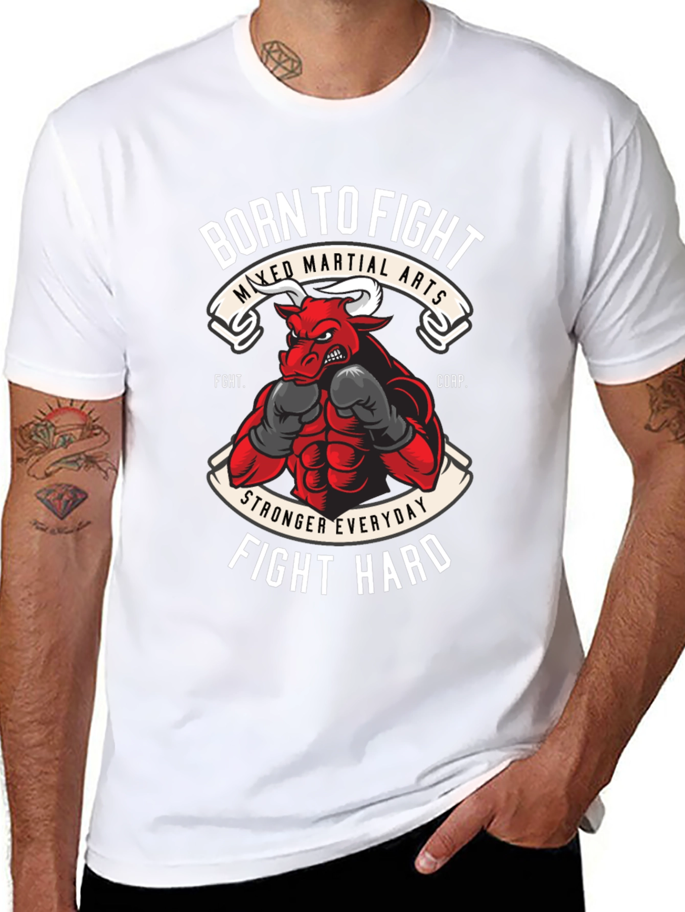 Born to Fight MMA T-Shirt Bull Boxing Tee