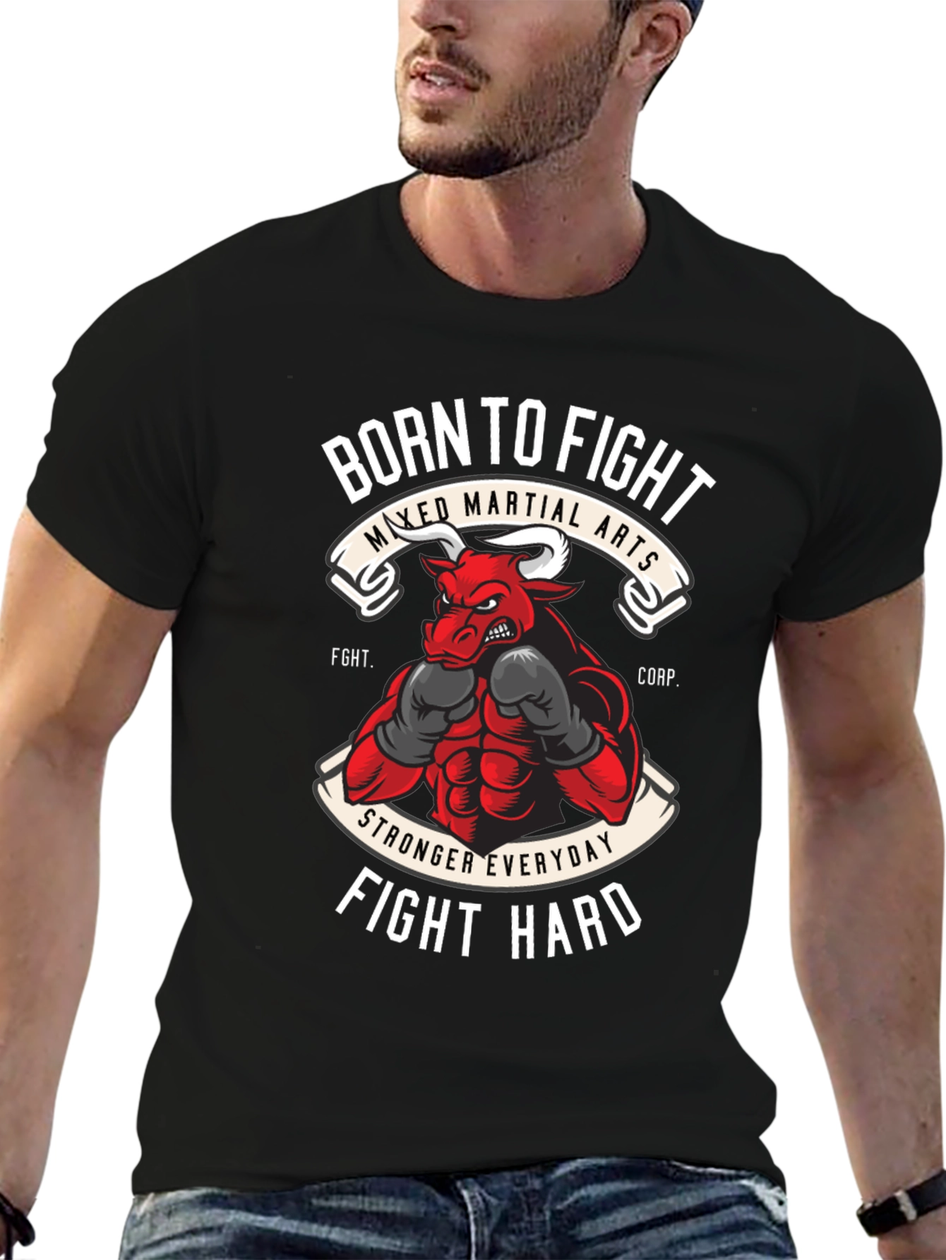 Born to Fight MMA T-Shirt Bull Boxing Tee
