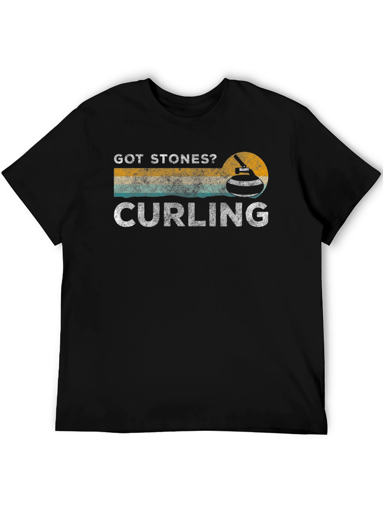 Got Stones? Curling Graphic Tee - Black Cotton T-Shirt