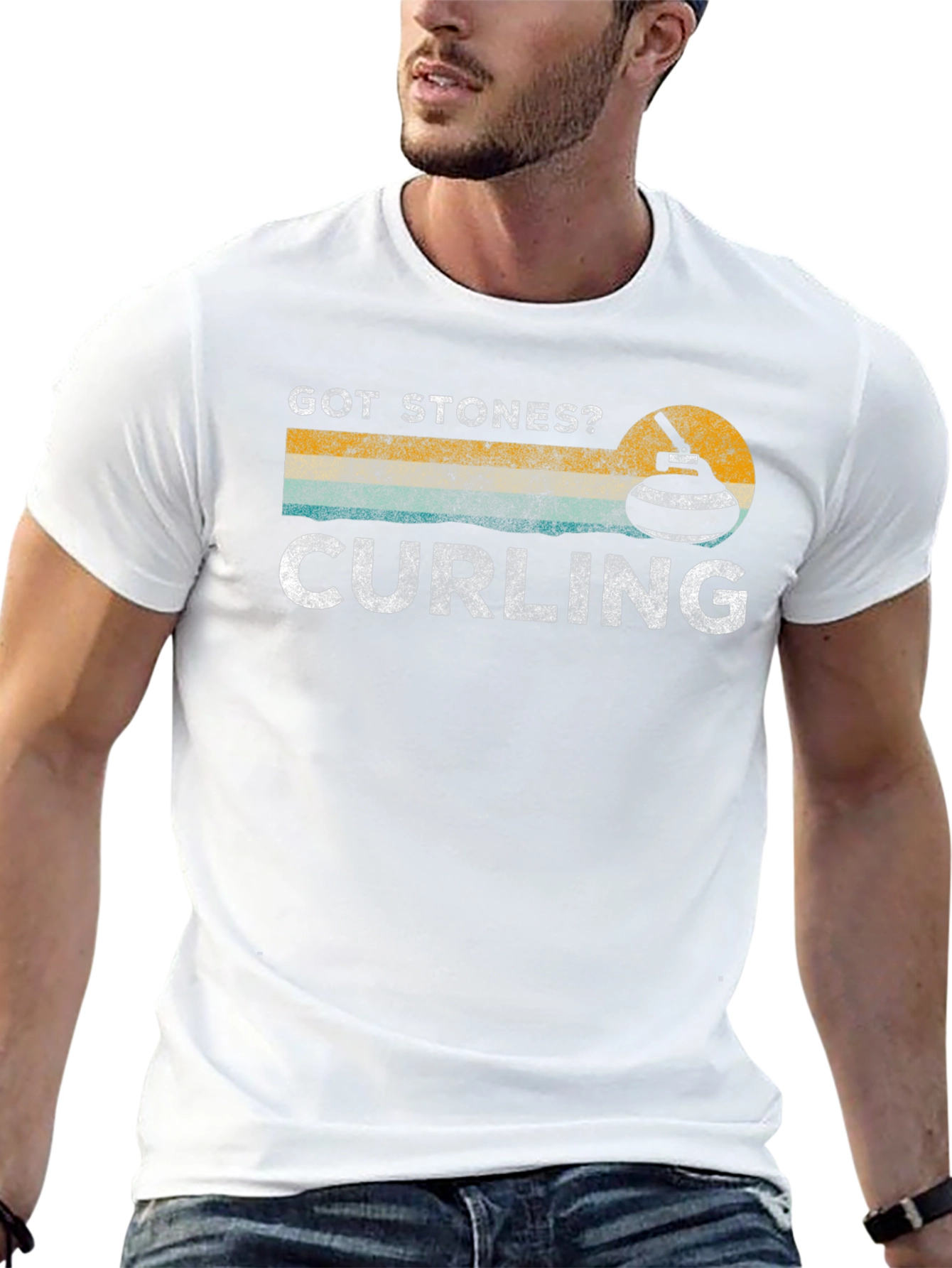 Got Stones? Curling Graphic Tee - Black Cotton T-Shirt