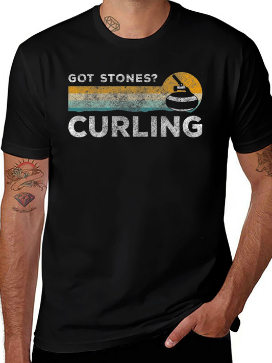 Got Stones? Curling Graphic Tee - Black Cotton T-Shirt