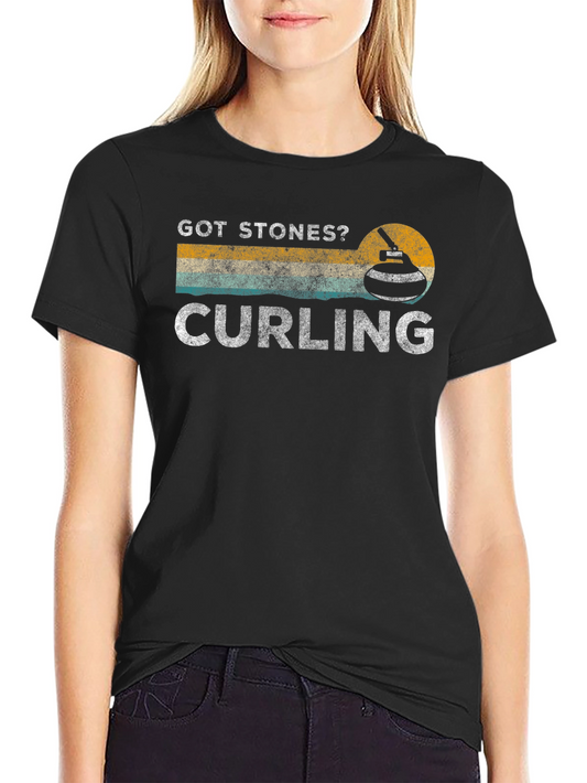 Got Stones? Curling Graphic Tee - Black Cotton T-Shirt