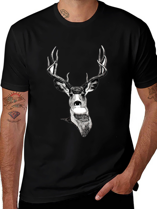 Deer Graphic Print Black Tee