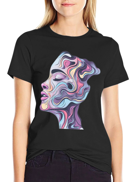 Abstract Face Graphic Black Tee