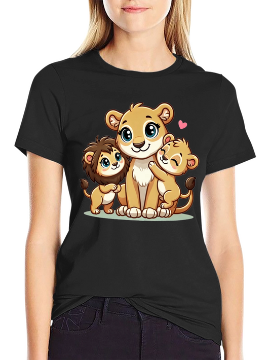Cute Lion Family Black T-Shirt
