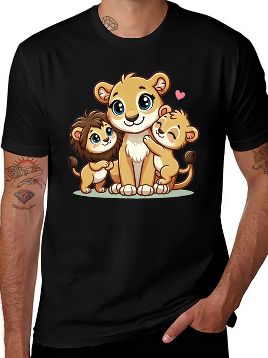 Cute Lion Family Black T-Shirt