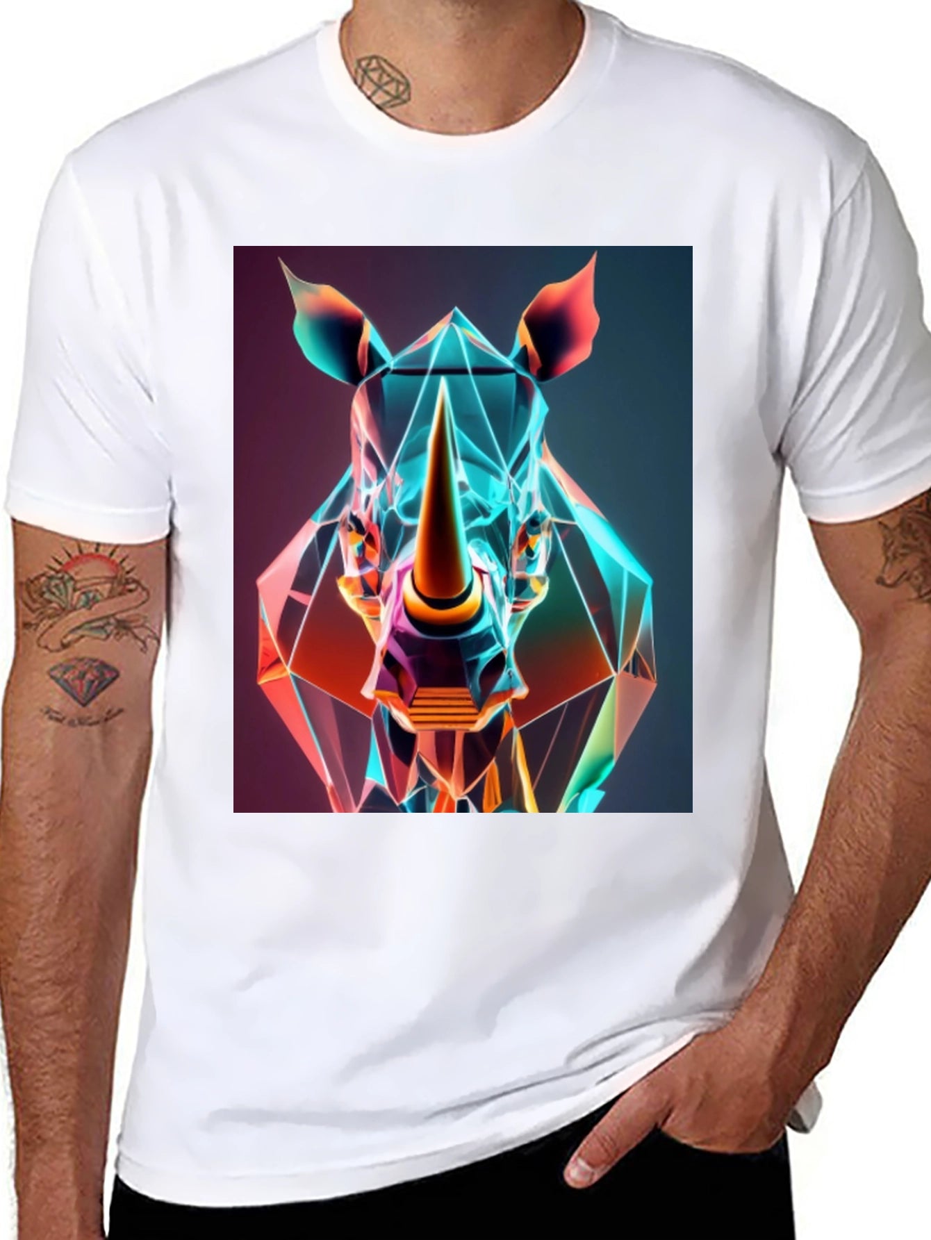 Geometric Rhino Graphic Tee - Modern Animal Art