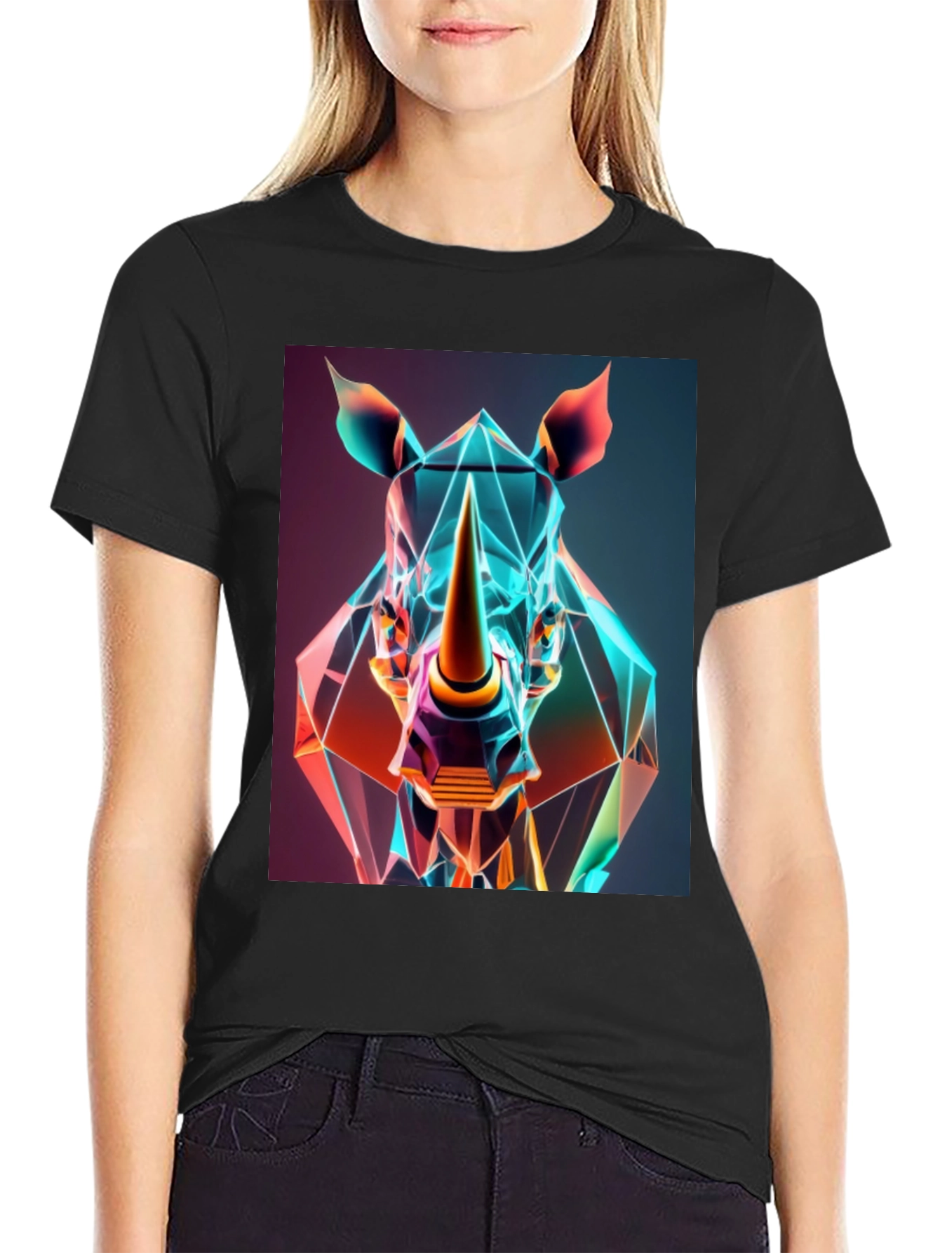 Geometric Rhino Graphic Tee - Modern Animal Art