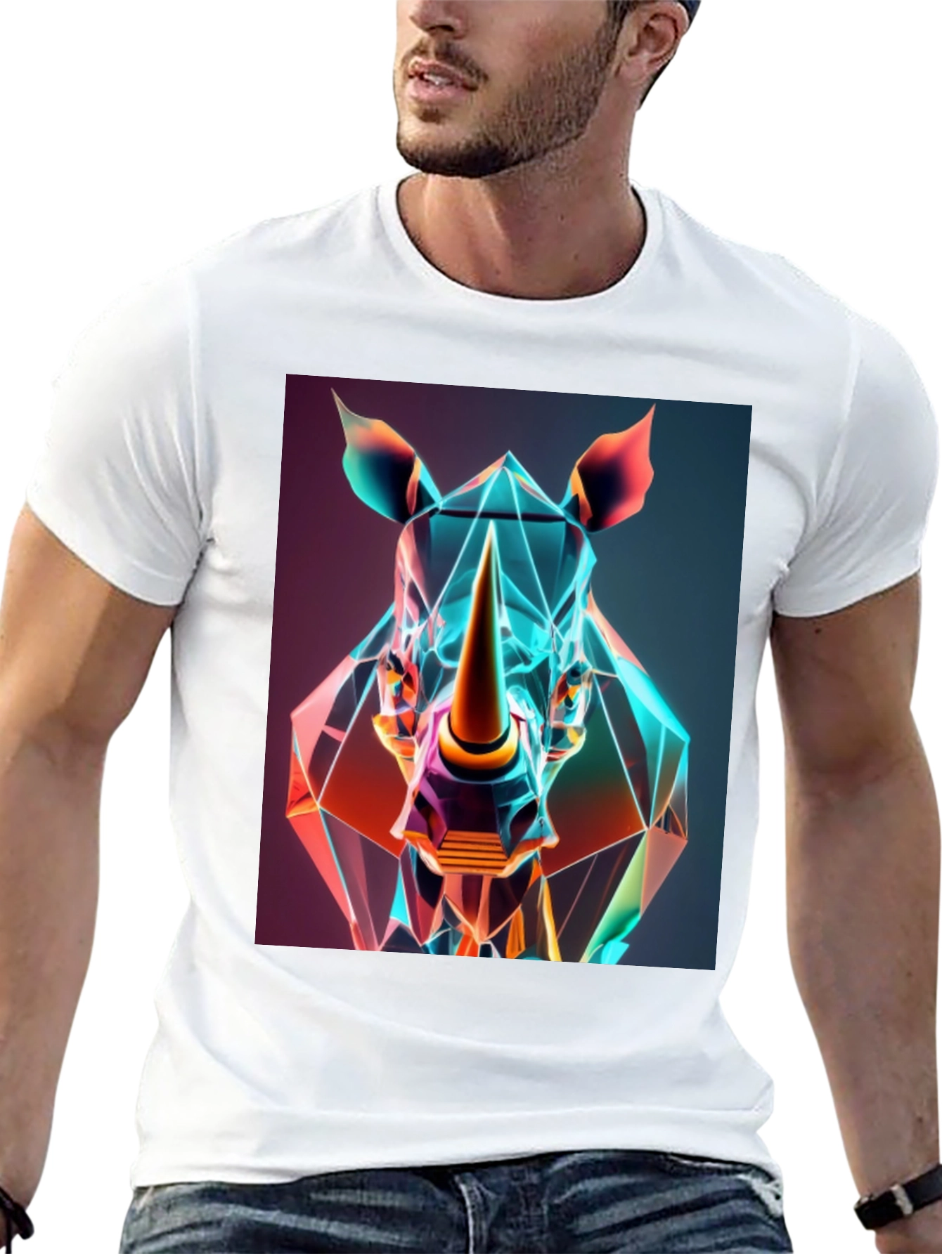 Geometric Rhino Graphic Tee - Modern Animal Art