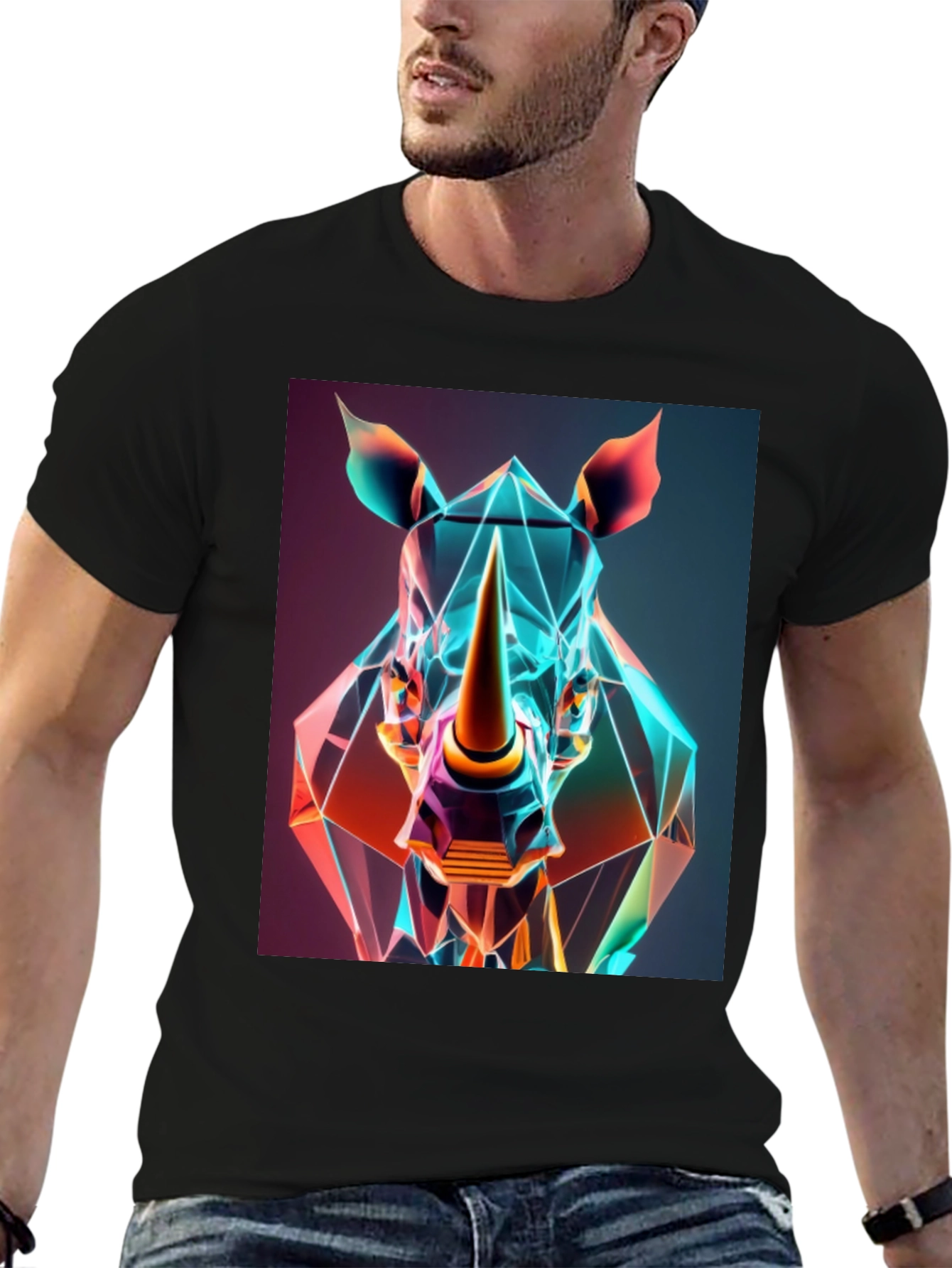Geometric Rhino Graphic Tee - Modern Animal Art