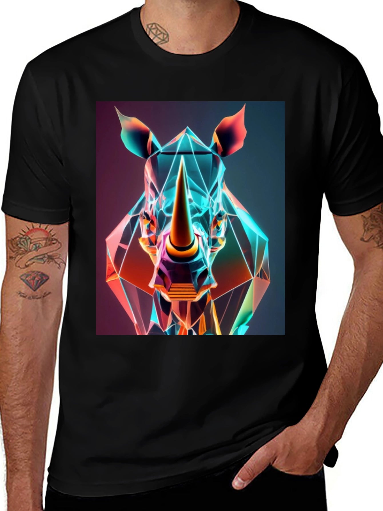 Geometric Rhino Graphic Tee - Modern Animal Art