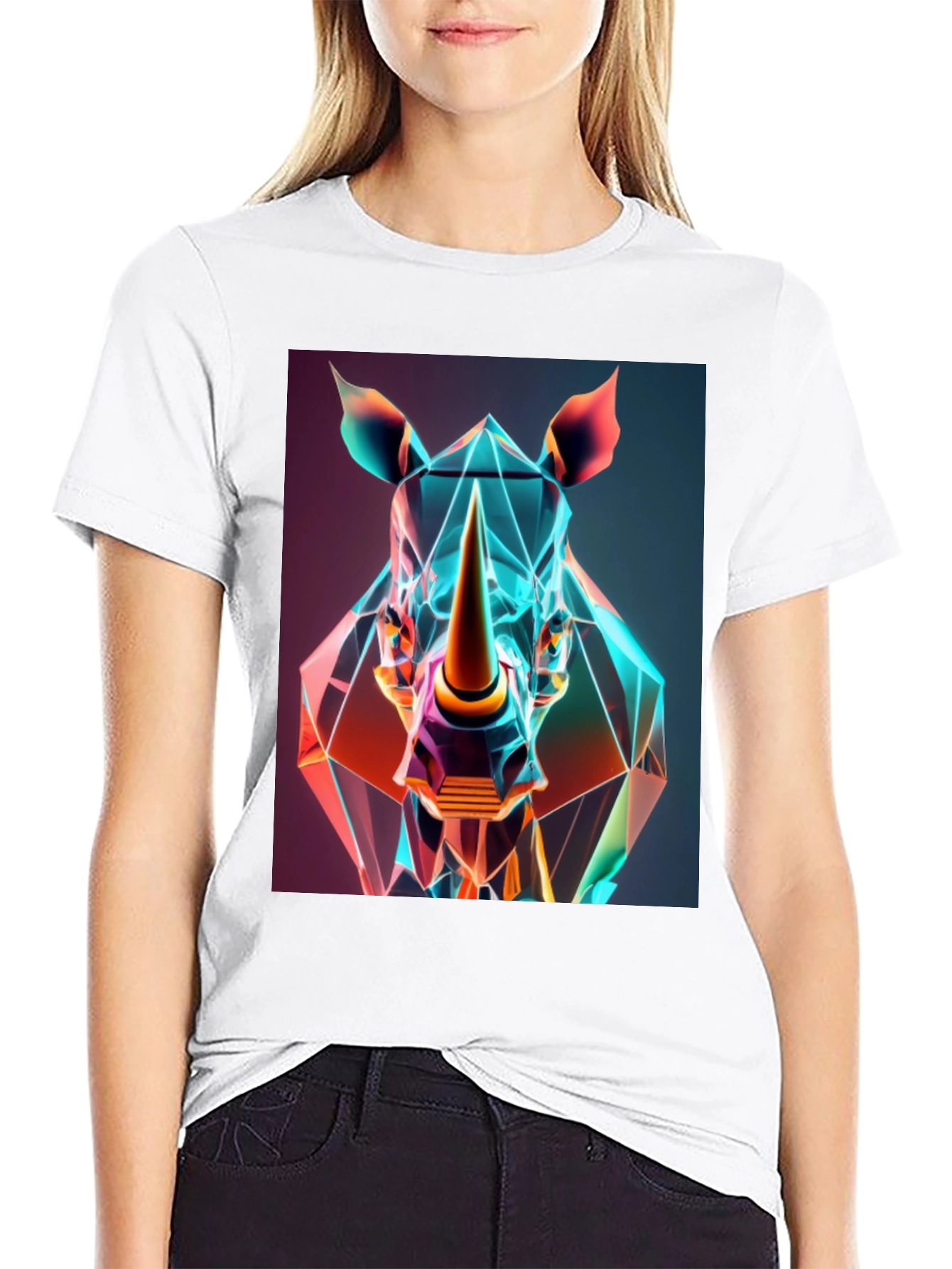 Geometric Rhino Graphic Tee - Modern Animal Art