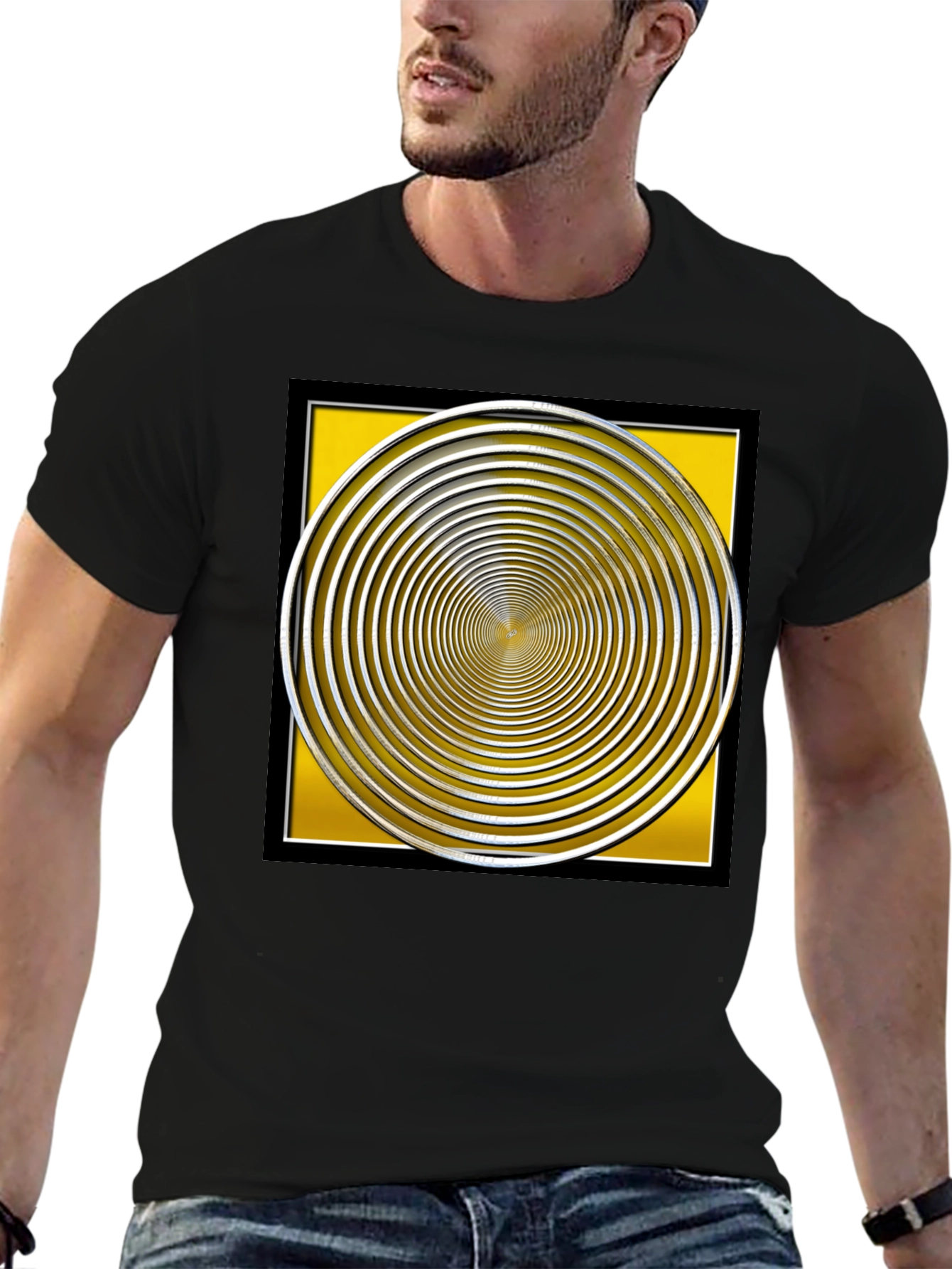 Hypnotic Illusion Graphic Tee - Black Cotton Blend