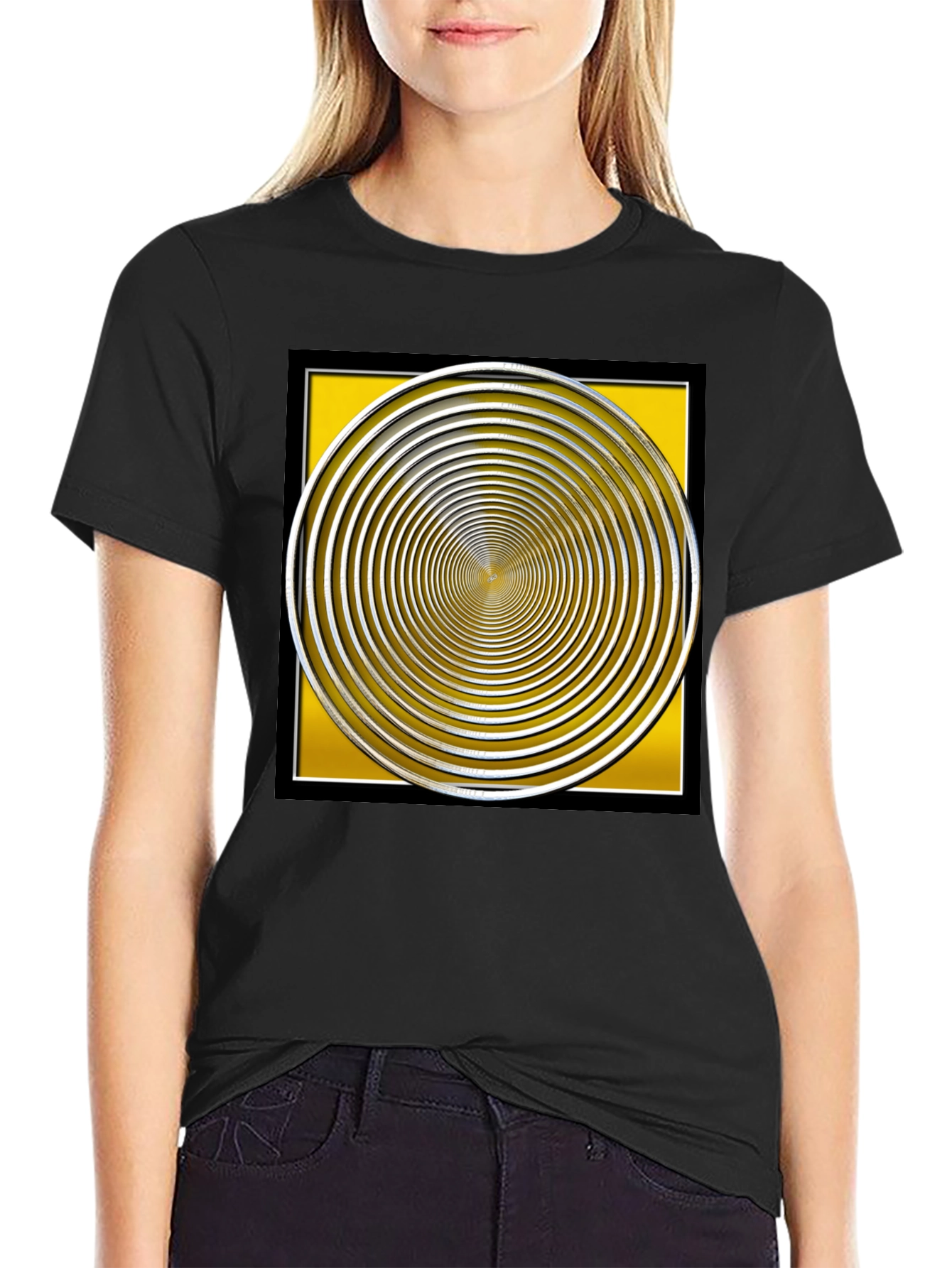 Hypnotic Illusion Graphic Tee - Black Cotton Blend