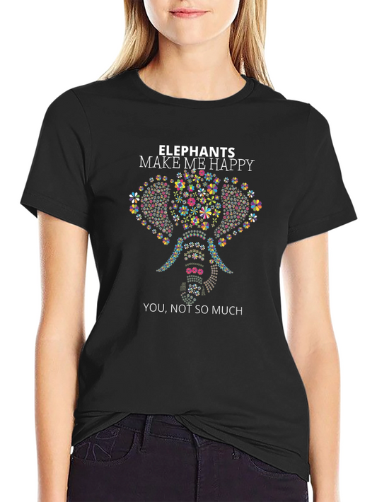 Elephants Make Me Happy Graphic Tee - Floral Elephant