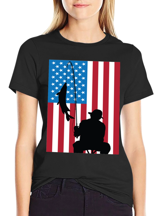 American Flag Fishing Graphic T-Shirt