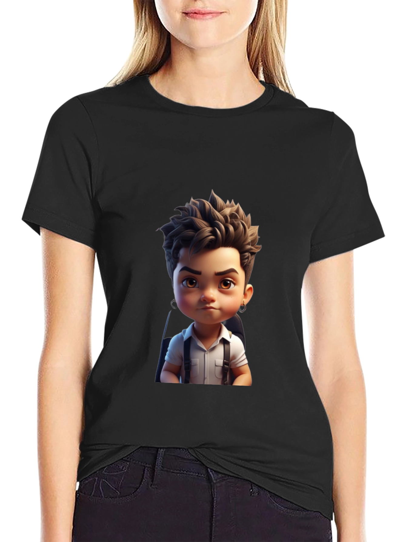 Cartoon Boy Graphic Print T-Shirt