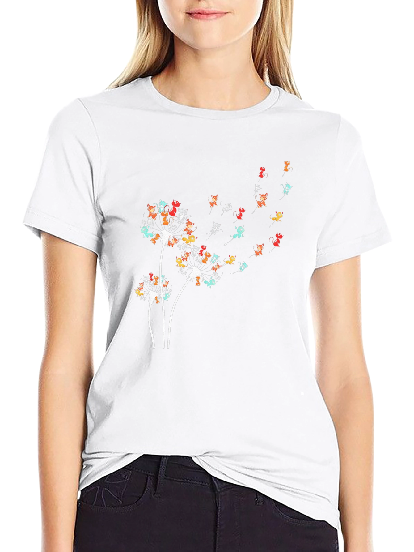 Dandelion Cat Black T-Shirt