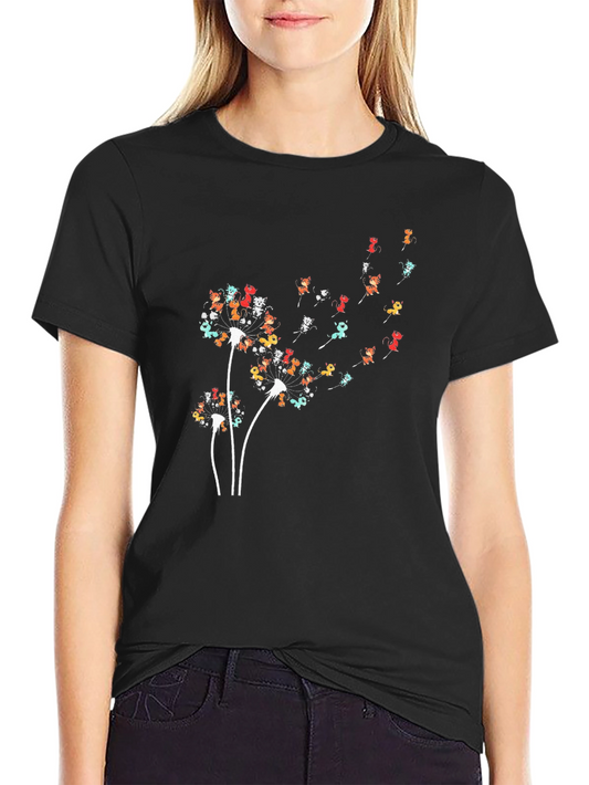 Dandelion Cat Black T-Shirt