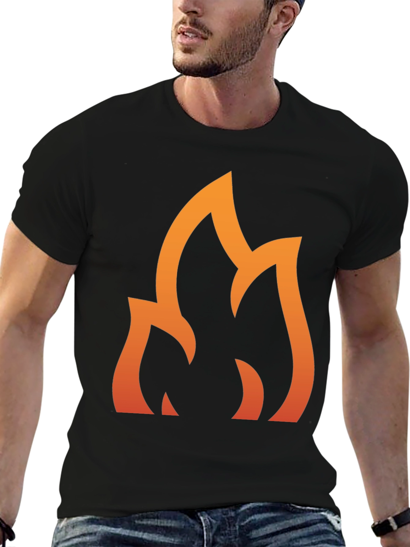 Flame Graphic Tee - Stylish Black Cotton T-Shirt