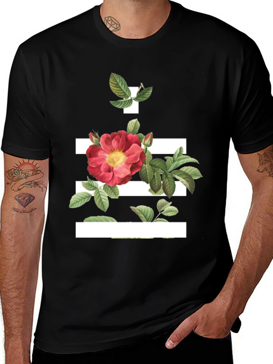 Floral Stripe Graphic Tee - Modern Botanical Design