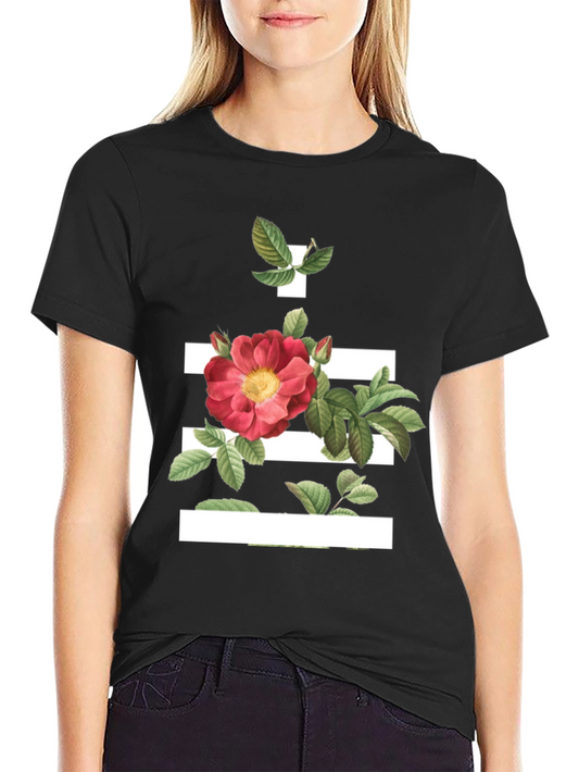 Floral Stripe Graphic Tee - Modern Botanical Design