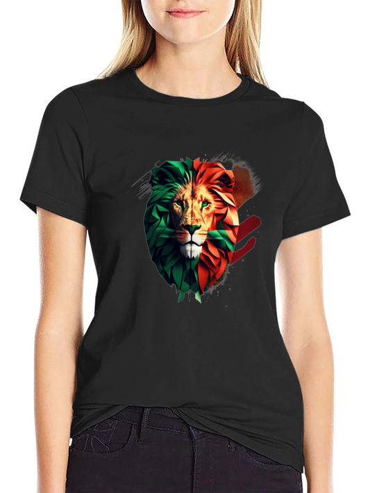 Lion Head Two-Tone Graphic Print T-Shirt