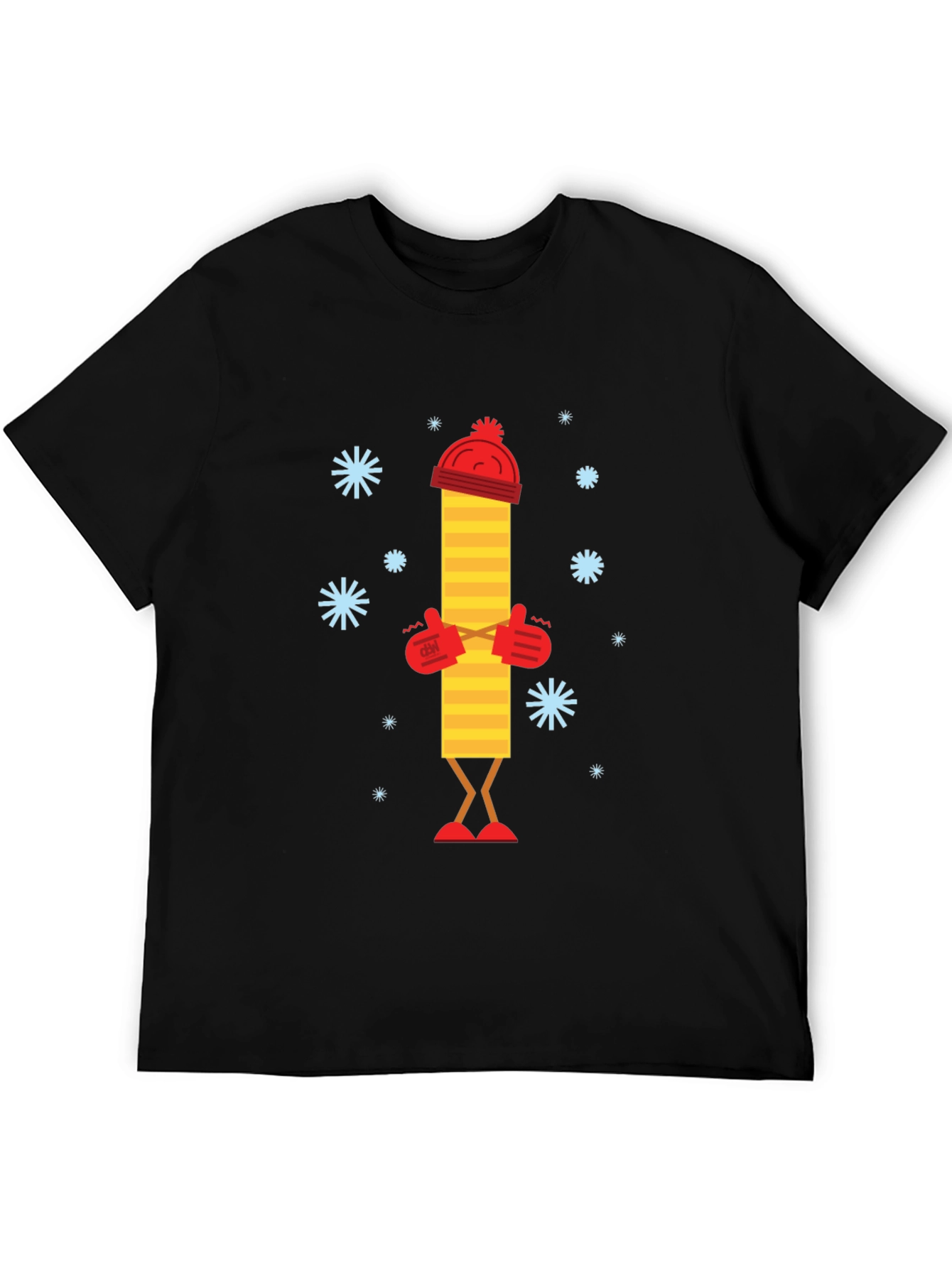 Whimsical Winter Stick Figure Black T-Shirt