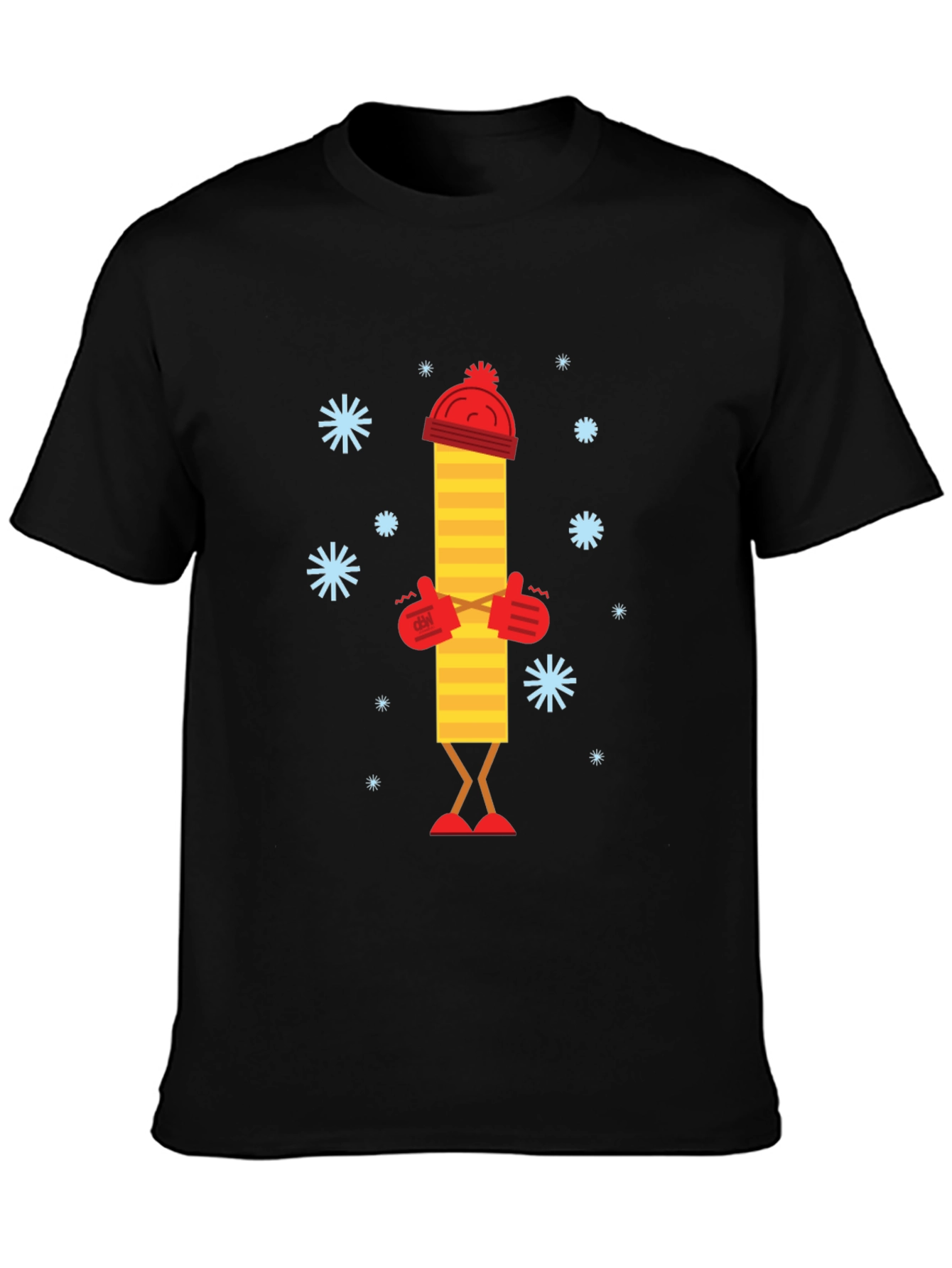 Whimsical Winter Stick Figure Black T-Shirt