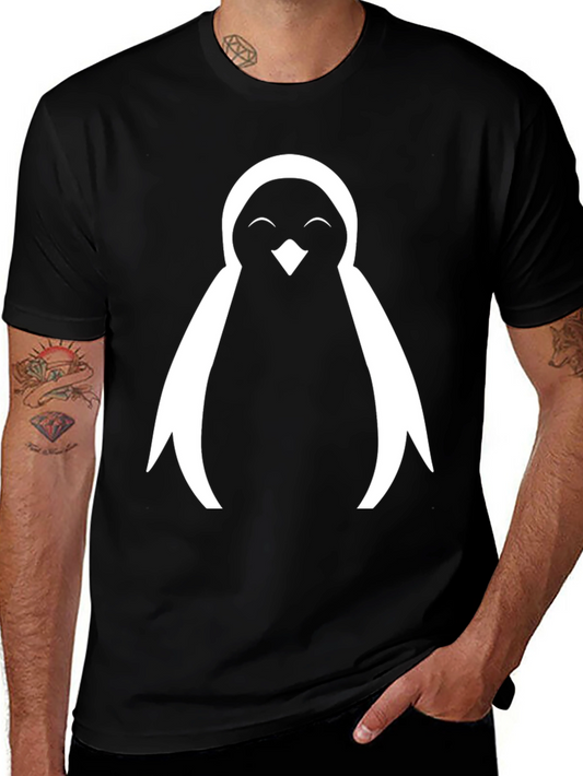 Cute Penguin Graphic Tee - Black Cotton Blend