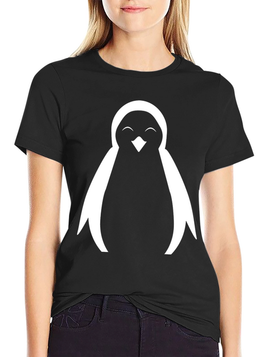 Cute Penguin Graphic Tee - Black Cotton Blend