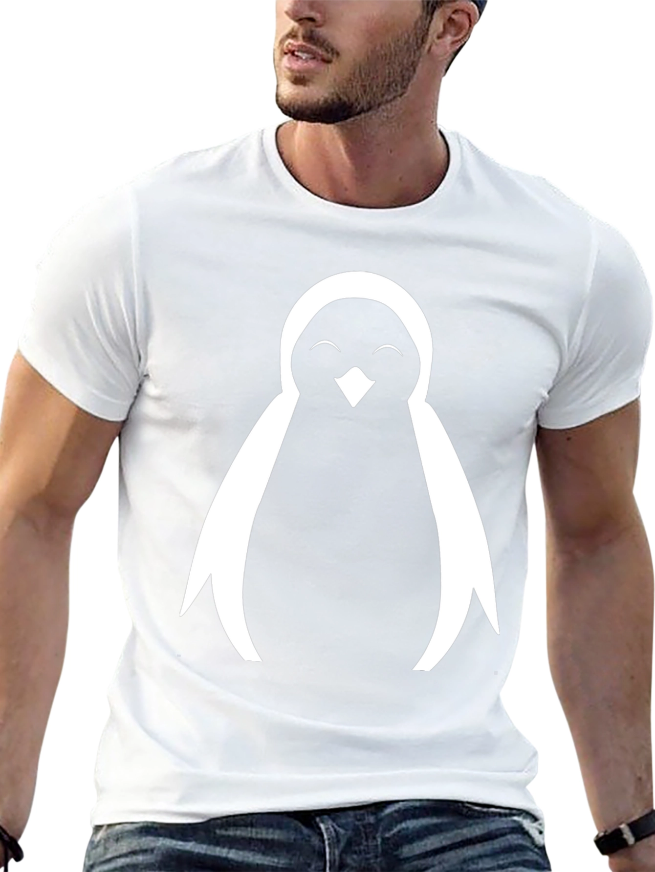 Cute Penguin Graphic Tee - Black Cotton Blend