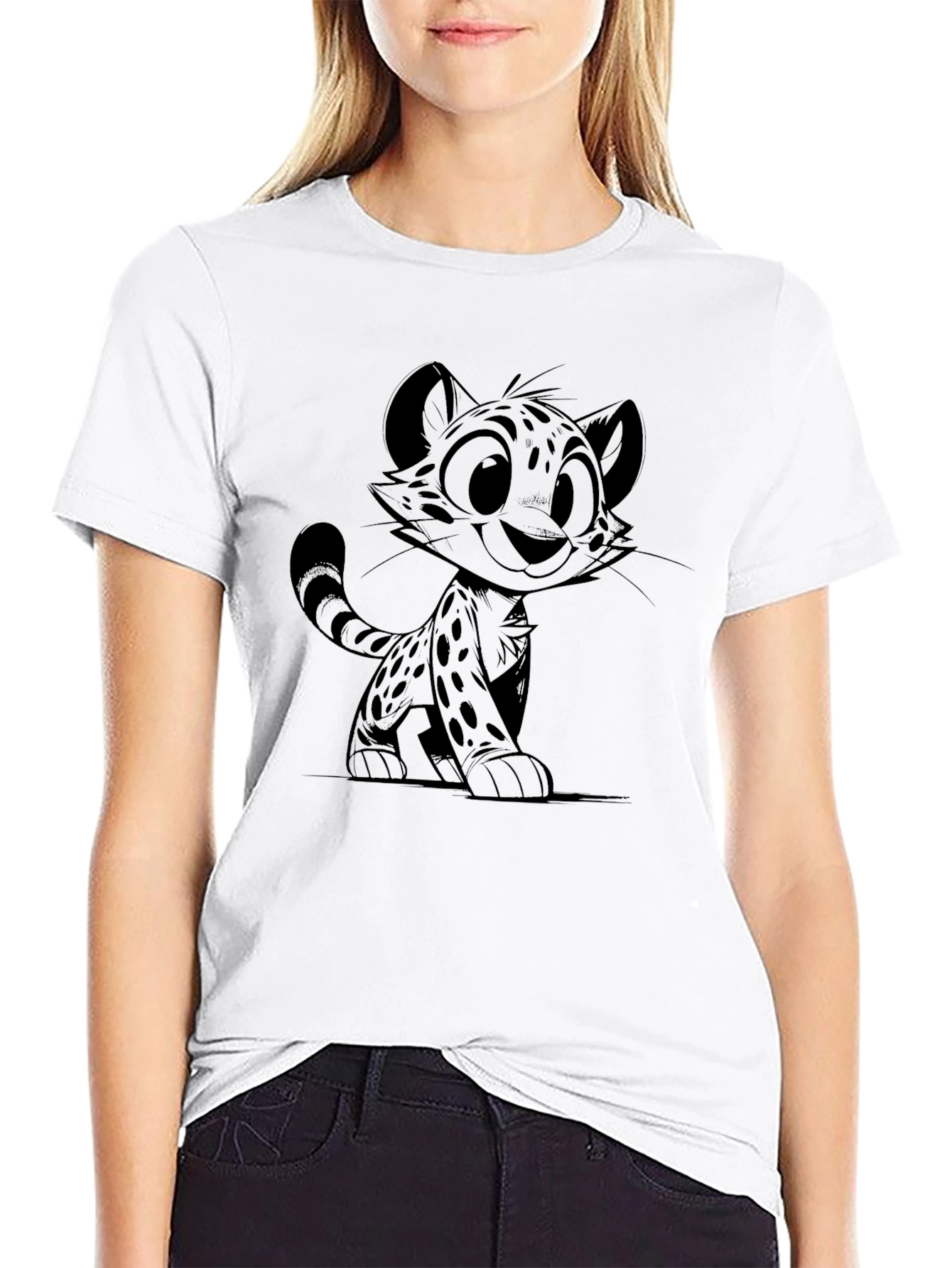 Cheetah Cub Graphic Tee - Black Cotton Blend Shirt